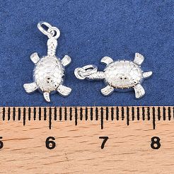 真鍮チャーム  丸カン付き  長持ちメッキ  鉛フリー＆カドミウムフリー  亀のチャーム  ラックめっき  925銀メッキ  15.5x9.5x3.5mm  穴：3.5mm&nbsp;KK-WH20001-23S