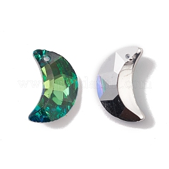 透明なガラスのペンダントを電気めっき  バックメッキ  多面カット  三日月チャーム  グリーン  20x13x6mm  穴：1.2mm&nbsp;GLAA-A008-10B