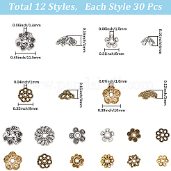 360Pcs 12 Styles Tibetan Style Alloy Bead Caps&nbsp;TIBE-SC0002-30