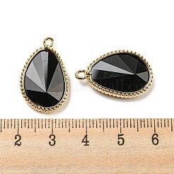 天然黒曜石ファセットペンダント  ラックメッキ金メッキ真鍮ティアドロップチャーム  23x15x4~4.5mm  穴：1.4mm&nbsp;G-M431-14G-01