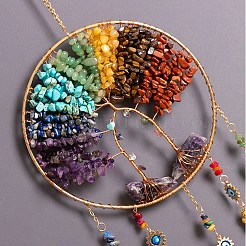 7 Chakra Natural & Synthetic Mixed Stone Chips Tree of Life Suncatchers&nbsp;HJEW-F027-17