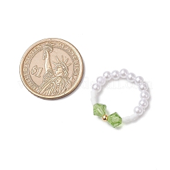 女性用ABSプラスチック模造真珠弾性リング  オーストリアの模造クリスタル付き  ラウンド  ミックスカラー  6mm  usサイズ8 1/2(18.5mm)  7個/セット&nbsp;RJEW-JR00900