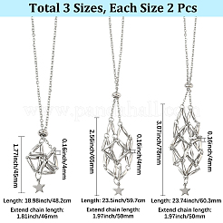 6Pcs 3 Styles Star Moon Stainless Steel Braided Chain Macrame Pouch Empty Stone Holder Pendant Necklace Making&nbsp;NJEW-SC0001-45