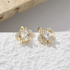 Brass & Clear Cubic Zirconia & Glass Stud Earrings&nbsp;EJEW-Q014-15G