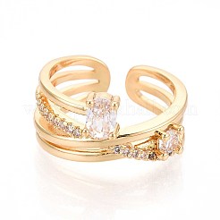 Brass Micro Pave Cubic Zirconia Cuff Rings&nbsp;KK-T074-79G