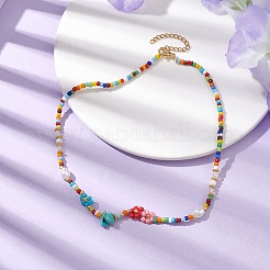 Flower Imitation Pearl Glass Seed & Acrylic Beaded Necklaces&nbsp;NJEW-JN04676
