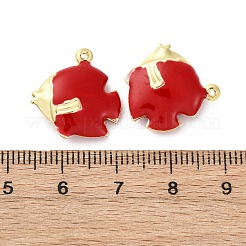 真鍮製エナメルペンダント  魚のチャーム  ラックめっき  長持ちメッキ  カドミウムフリー＆鉛フリー  18KGP本金メッキ  レッド  18x17x5.5mm  穴：1mm&nbsp;KK-F895-02G