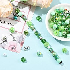DIYビーズパーツキット 200個  真鍮ラインストーンとポリマークレイラインストーンビーズを含む  アクリル、プラスチック、樹脂、ガラスビーズ  グリーン  6~12x3.5~10mm  穴：1~2.5mm&nbsp;DIY-CJ0003-45