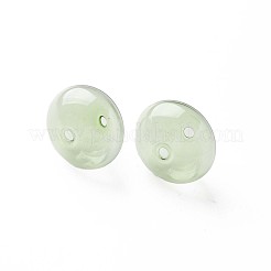 透明な手作り吹きガラスグローブビーズ  縞模様  フラットラウンド  芝生の緑  20~21x13~14mm  穴：1~2mm&nbsp;GLAA-T012-52F