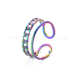 Rainbow Color 304 Stainless Steel Curb Chain Shape Cuff Ring&nbsp;RJEW-N038-038M