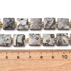 天然な地図の石のビードの繊維  多面カット  正方形  シードビーズで  10.5x10.5x4.5~5.5mm  穴：1mm  約31個/連  14.76~15.16''（37.5~38.5センチメートル）&nbsp;G-F839-A32-01