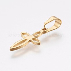 304ステンレスペンダント  クロス  ゴールドカラー  17x10x1mm  穴：6x3.5mm&nbsp;STAS-H453-06G