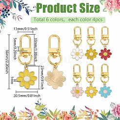 24個 6色フラワー合金エナメルペンダント装飾  合金回転式ナスカン付き  ミックスカラー  56mm  4個/カラー&nbsp;HJEW-PH02066