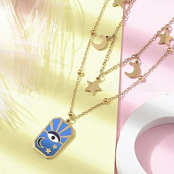 304 Stainless Steel Enamel Eye Moon Star Pendant Double Layer Necklaces for Women&nbsp;STAS-Z105-02G