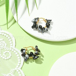 天然スノーフレークオブシディアンチップ編み込みフープピアス  女性用304ステンレススチールワイヤーラップジュエリー  25~27x28~33x7~9mm  ピン：0.6mm&nbsp;EJEW-JE04940-11