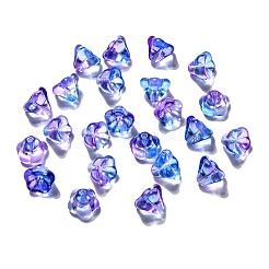 透明なチェコのガラスビーズ  ツートン  花  紫色のメディア  10x8mm  穴：2mm  約120個/袋&nbsp;GLAA-G070-05D-014