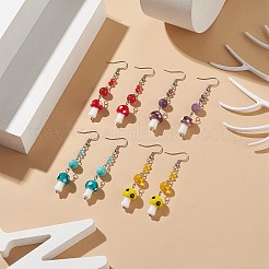 ランプワーク マッシュルーム ダングル イヤリング付き 4 ペア 4 スタイルの天然 & 合成混合ジェムストーン  316サージカルステンレススチールロングタッセルドロップイヤリング（女性用）  ミックスカラー  69~70mm  ピン：0.6mm  1ペア/スタイル&nbsp;EJEW-TA00176