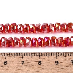 電気メッキ透明ガラスビーズ連売り  ロンデル  多面カット  ABカラーメッキ  レッド  5.5~6.5x3.5~4.5mm  穴：1~1.4mm  約91~100個/連  14.17~17.32インチ（36~44cm）&nbsp;EGLA-N022-05B-C06