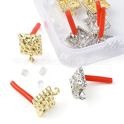 8 個 2 色ラックメッキ合金スタッドピアスパーツ  スターリングシルバーピン925個とプラスチックイヤーナット20個付き  プラチナ＆ライトゴールド  長方形  15.5x11x4mm  穴：2mm  ピン：0.6mm  4個/カラー&nbsp;FIND-YW0003-82C