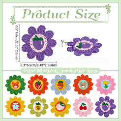 50Pcs 10 Colors Sunflower Polyester Embroider Thread Sew On Patches&nbsp;PATC-PH0001-45