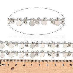 ラックメッキ真鍮フラットラウンドリンクチェーン  クリアガラスチャーム付き  長持ちメッキ  ハンダ付け  スプールで  プラチナ  ガラスチャーム：6x4x3mm  フラットラウンド：8x6x0.2mm  約32.81フィート（10m）/ロール&nbsp;CHC-A007-15P
