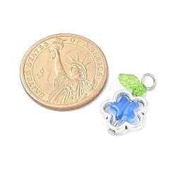 ガラスの花のペンダント  鉄製ループと合金ビーズフレーム付き  アンティークシルバー  23x14.5x4.5mm  穴：3mm&nbsp;PALLOY-JF03865-02