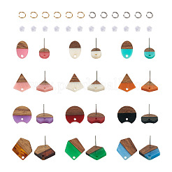 DIY 12 Pairs 12 Style Two Tone Resin & Walnut Wood Stud Earring Findings&nbsp;DIY-CW0001-35