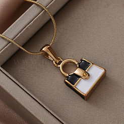 304 Stainless Steel Enamel White and Black Handbag Pendant Necklaces for Women&nbsp;ZO0071