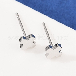 女性用真鍮クロススタッドピアス  プラチナメッキ  5.5x5.5mm&nbsp;EJEW-G441-06C-P