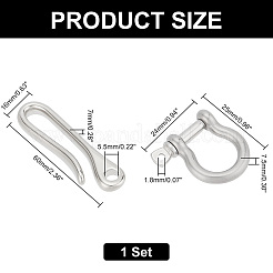 U字型真鍮キーフックシャンクルクラスプ1個  ウォレットチェーン用  キーチェーンクラスプ  ポケットクリップ  真鍮製Dリングアンカーシャックルクラスプ1個付き。  プラチナ  U字型：60x16x7mm  穴：5.5mm  Dリング：25x25mm  穴：2.5mm&nbsp;KK-PH0009-54A