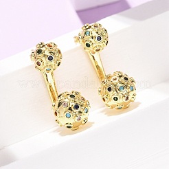真鍮製マイクロパヴェキュービックジルコニアスタッドピアス  ラウンド  カドミウムフリー＆鉛フリー  ラックめっき  長持ちメッキ  ゴールドカラー  21x10mm&nbsp;EJEW-D351-13G-01