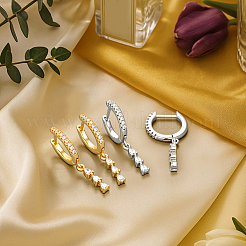 2 Pairs 2 Colors Brass Micro Pave Clear Cubic Zirconia Hoop Earrings&nbsp;EJEW-GO0002-26