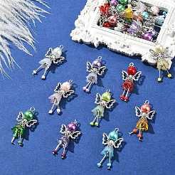 50個10スタイルの手作りシードビーズペンダント  天使のペンダント  合金の羽とアクリルの花ビーズ付き  ミックスカラー  40mm  穴：2.5mm  5個/スタイル&nbsp;PALLOY-CJ00084