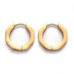 304ステンレススチール製八角形フープピアス  ゴールドカラー  15x16x3mm  ピン：1mm&nbsp;STAS-J033-04A-G