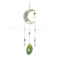 Wire Wrapped Natural Green Aventurine Moon with Tree of Life Pendant Decorations&nbsp;HJEW-K046-07G-04