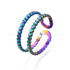 304ステンレススチールダブルラインラップカフリング  女性のためのレインボーカラーオープンリング  usサイズ7 1/2(17.7mm)&nbsp;RJEW-N038-089