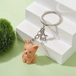 樹脂犬ペンダントキーホルダー  鉄のリングと合金のスターチャーム付き  バリーウッド  8.3cm  犬：29x21x19mm&nbsp;KEYC-JKC00564-01