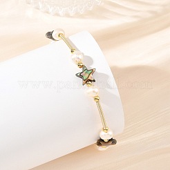 Natural Paua Shell & Potato Pearl Beaded Stretch Bracelets&nbsp;BJEW-JB14172-02