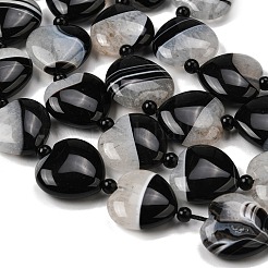 天然石瑪瑙ビーズ連売り  染め＆加熱  ハート  ブラック  19.5~20.5x20~21x7.5mm  穴：1.2mm  約19個/連  16.54''（42センチメートル）&nbsp;G-F820-Q01-01D
