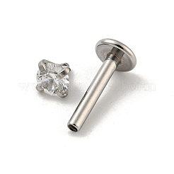 304ステンレススチール製ねじ付きフラットバックイヤリング  キュービックジルコニア軟骨イヤリング  透明  11x4mm  フラットラウンド：3.5x3.5mm&nbsp;EJEW-NH0001-01B-02
