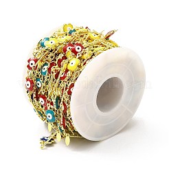 手作り真鍮エナメル フラワー リンク チェーン  真鍮の楕円形のチャーム付き  ハンダ付け  スプールで  カドミウムフリー＆鉛フリー  18KGP本金メッキ  花：17.5x15x3mm  オーバル：8x3x0.5mm&nbsp;CHC-I045-06G