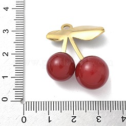 304ステンレススチール、アクリルチェリーペンダント付き  18KGP本金メッキ  ファイヤーブリック  31x25x13.5mm  穴：2.7mm&nbsp;LS-STAS-G362-05G-01
