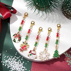 5個 5スタイル クリスマス合金エナメルパンダントデコレーション  バッグの飾りに使えるガラスシードビーズとロブスタークロウクラスプチャーム  ミックスカラー  60~64mm  1個/スタイル&nbsp;HJEW-JM01948
