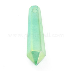 電気メッキ天然石英尖端ペンダント  染め  多面カット  弾丸  40x9x9mm  穴：3mm&nbsp;G-B017-04