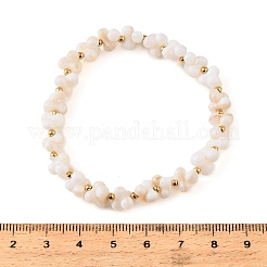 304ステンレススチールとシェルパールビーズを使用した女性用ストレッチブレスレット  花  ゴールドカラー  内径：2.05インチ（5.2cm）&nbsp;SA-CBAAFEE-03G