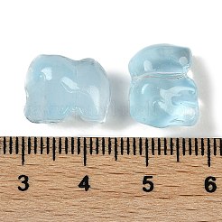 スプレープリントガラスビーズ  象  ライトシアン  11x14x9.5mm  穴：1.2mm&nbsp;GLAA-Z007-04I