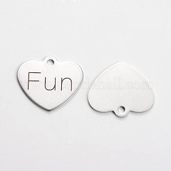 変色しない201ステンレススチール製ハートペンダント  ワード楽しく  カドミウムフリー＆ニッケルフリー＆鉛フリー  ステンレス鋼色  21x24x1mm  穴：2mm&nbsp;STAS-L165-C15