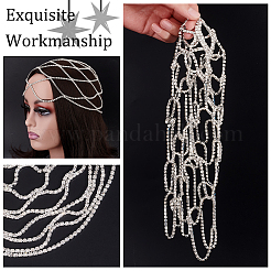 合金ラインストーンメッシュヘッドバンド  女性と女の子のためのヘアアクセサリー  銀  250x170x7mm&nbsp;OHAR-WH0011-44