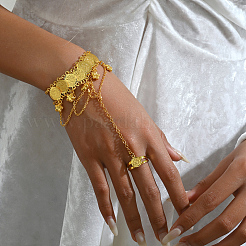 Elegant Middle Eastern Floral Brass Charm Bracelet with Coin Chains&nbsp;TF1222