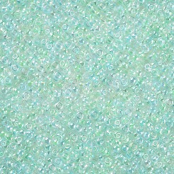 12/0 FGBグレードAラウンドガラスシードビーズ  透明インサイドカラー  ABカラーメッキ  アクアマリン  2.3x1.5mm  穴：1mm  約48500個/ポンド&nbsp;SEED-N001-E-316